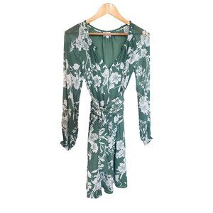 Witchery Women's Floral Wrap Dress Sz 8 Green & White Long Sleeve V-Neck Lined